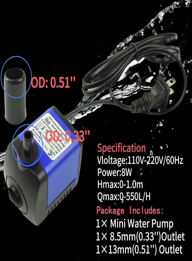 Conquerall CHA-450 140GPH 550L/H AC 110V Submersible Pump 8W for Fish Tanks, Water Features, Ponds, Aquariums, Fountains, Statues, Backyard Fountains, Pump Hydroponics, and Pet Waterers - Image 3